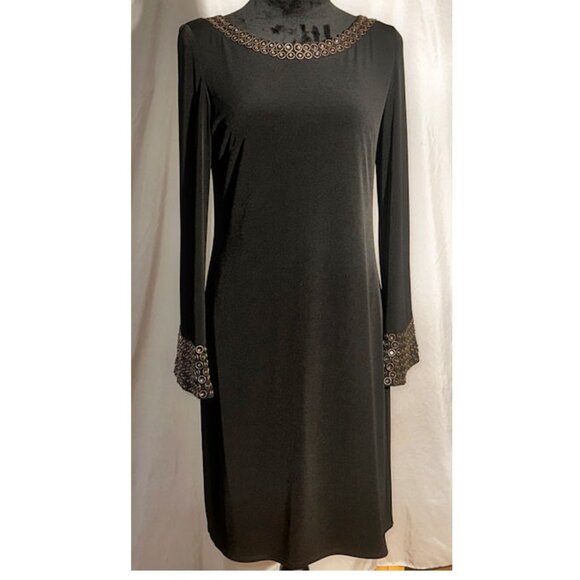 Laundry by Shelli Segal Evening Cocktail Dress, Black Knit, Gold Accents, Size 6 - Picture 1 of 12